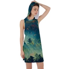Green Tree Forest Jungle Nature Landscape Racer Back Hoodie Dress by Ravend