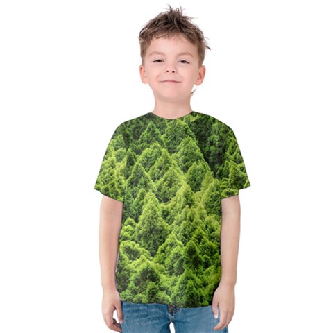 Green Pine Forest Kids  Cotton Tee by Ravend