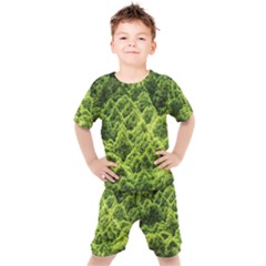 Green Pine Forest Kids  Tee And Shorts Set by Ravend
