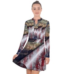 Independence Day Background Abstract Grunge American Flag Long Sleeve Panel Dress by Ravend