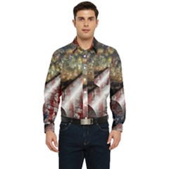 Independence Day Background Abstract Grunge American Flag Men s Long Sleeve Pocket Shirt  by Ravend
