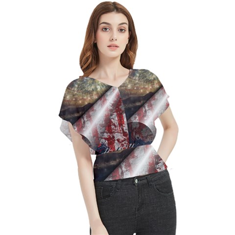 Independence Day Background Abstract Grunge American Flag Butterfly Chiffon Blouse by Ravend