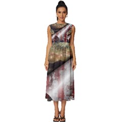 Independence Day Background Abstract Grunge American Flag Sleeveless Round Neck Midi Dress by Ravend