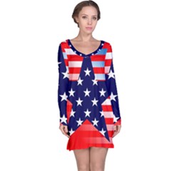 Patriotic American Usa Design Red Long Sleeve Nightdress by Celenk