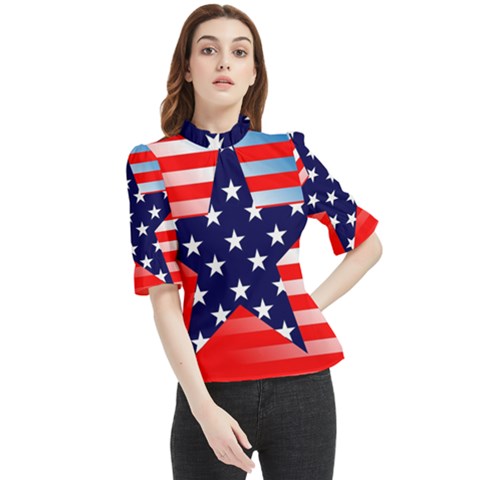 Patriotic American Usa Design Red Frill Neck Blouse by Celenk