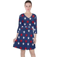 Patriotic Colors America Usa Red Quarter Sleeve Ruffle Waist Dress