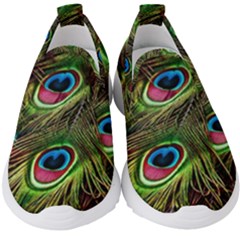 Peacock Feathers Color Plumage Kids  Slip On Sneakers by Celenk