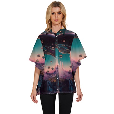 Crystal Ball Glass Sphere Lens Ball Women s Batwing Button Up Shirt by Vaneshop