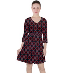Pattern Design Artistic Decor Quarter Sleeve Ruffle Waist Dress