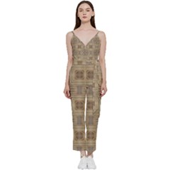 Abstract Wood Design Floor Texture V-neck Camisole Jumpsuit by Celenk