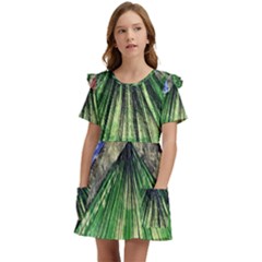 Acrylic Abstract Art Design  Kids  Frilly Sleeves Pocket Dress