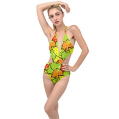 Fruit Food Wallpaper Plunging Cut Out Swimsuit