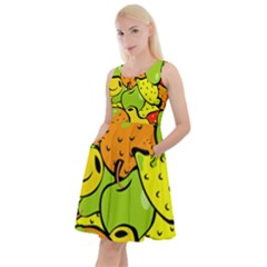 Fruit Food Wallpaper Knee Length Skater Dress With Pockets