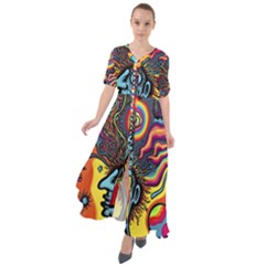 Hippie Rainbow Psychedelic Colorful Waist Tie Boho Maxi Dress