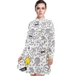 Set-cute-colorful-doodle-hand-drawing Long Sleeve Chiffon Shirt Dress