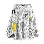 Set-cute-colorful-doodle-hand-drawing High Waist Skirt