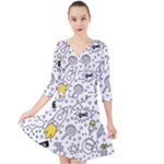 Set-cute-colorful-doodle-hand-drawing Quarter Sleeve Front Wrap Dress