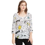 Set-cute-colorful-doodle-hand-drawing Chiffon Quarter Sleeve Blouse