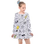 Set-cute-colorful-doodle-hand-drawing Kids  Long Sleeve Dress