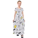 Set-cute-colorful-doodle-hand-drawing Kids  Short Sleeve Maxi Dress
