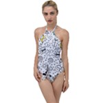 Set-cute-colorful-doodle-hand-drawing Go with the Flow One Piece Swimsuit