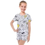 Set-cute-colorful-doodle-hand-drawing Kids  Mesh Tee and Shorts Set
