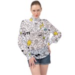 Set-cute-colorful-doodle-hand-drawing High Neck Long Sleeve Chiffon Top