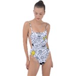 Set-cute-colorful-doodle-hand-drawing Tie Strap One Piece Swimsuit