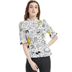 Set-cute-colorful-doodle-hand-drawing Frill Neck Blouse