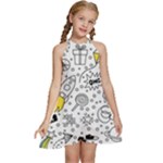 Set-cute-colorful-doodle-hand-drawing Kids  Halter Collar Waist Tie Chiffon Dress