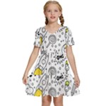 Set-cute-colorful-doodle-hand-drawing Kids  Short Sleeve Tiered Mini Dress