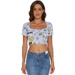 Set-cute-colorful-doodle-hand-drawing Short Sleeve Square Neckline Crop Top 