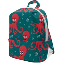 Cute-smiling-red-octopus-swimming-underwater Zip Up Backpack by uniart180623