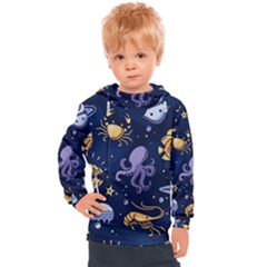 Marine-seamless-pattern-thin-line-memphis-style Kids  Hooded Pullover by uniart180623