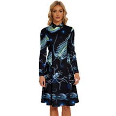Colorful-abstract-pattern-consisting-glowing-lights-luminescent-images-marine-plankton-dark Long Sleeve Shirt Collar A-line Dress by uniart180623