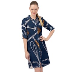 Chains-seamless-pattern Long Sleeve Mini Shirt Dress by uniart180623