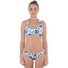 Indigo-watercolor-floral-seamless-pattern Cross Back Hipster Bikini Set by uniart180623