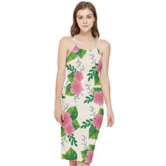 Cute-pink-flowers-with-leaves-pattern Bodycon Cross Back Summer Dress by uniart180623