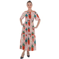 Strawberry-seamless-pattern Shoulder Straps Boho Maxi Dress 