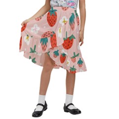 Strawberry-seamless-pattern Kids  Ruffle Flared Wrap Midi Skirt