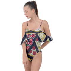 Vector-seamless-pattern-with-italian-pizza-top-view Drape Piece Swimsuit by uniart180623