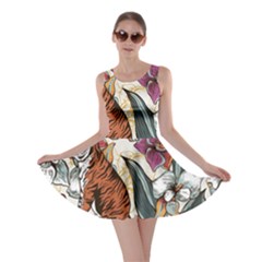 Natural-seamless-pattern-with-tiger-blooming-orchid Skater Dress by uniart180623