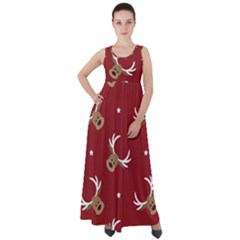 Cute-reindeer-head-with-star-red-background Empire Waist Velour Maxi Dress by uniart180623