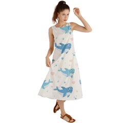 Seamless-pattern-with-cute-sharks-hearts Summer Maxi Dress