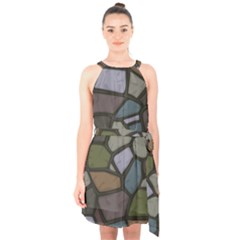 Cartoon-colored-stone-seamless-background-texture-pattern - Halter Collar Waist Tie Chiffon Dress by uniart180623