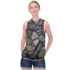 Cartoon-colored-stone-seamless-background-texture-pattern - High Neck Satin Top by uniart180623