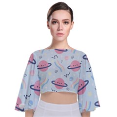 Cute-planet-space-seamless-pattern-background Tie Back Butterfly Sleeve Chiffon Top by uniart180623