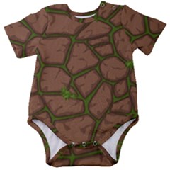 Cartoon-brown-stone-grass-seamless-background-texture-pattern Baby Short Sleeve Bodysuit by uniart180623