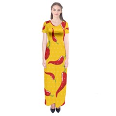 Chili-vegetable-pattern-background Short Sleeve Maxi Dress by uniart180623
