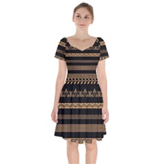 Set-antique-greek-borders-seamless-ornaments-golden-color-black-background-flat-style-greece-concept Short Sleeve Bardot Dress by uniart180623